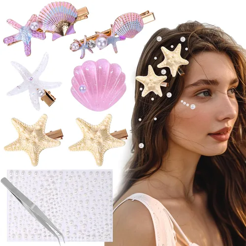 Vodolo 6 pinzas para el cabello de concha de mar, 6 piezas de pinzas para el cabello de estrella de mar y perlas, accesorios únicos para el cabello