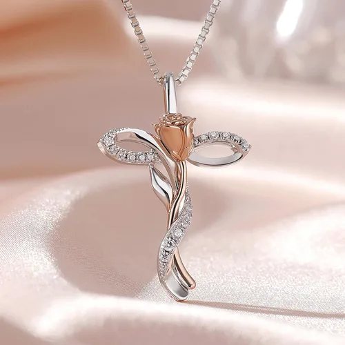 Miniatura 7 de ZDaoBen Star Cross Necklace Angel Wing Infinity Cross Pendant 925 Sterling Silver CZ Diamond Cross Necklace Women Birthstone Cubic Zirconia Cross