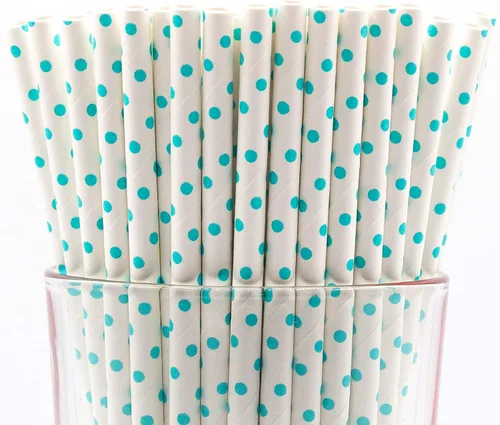 Miniatura 54 de Paquete de 150 pajitas de papel biodegradables con lunares rojos de 4 capas (compostables, no tóxicas, sin BPA)