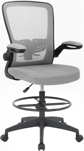 Miniatura 8 de PayLessHere Silla ergonómica de dibujo, silla de oficina alta ajustable con soporte lumbar, respaldo de malla, brazos abatibles para oficina, Negro