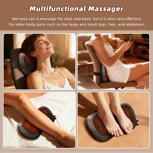 Miniatura 7 de Zenopax Shiatsu Masajeador de cuello y espalda con calor, almohada eléctrica recargable inalámbrica para aliviar el dolor muscular, amasamiento