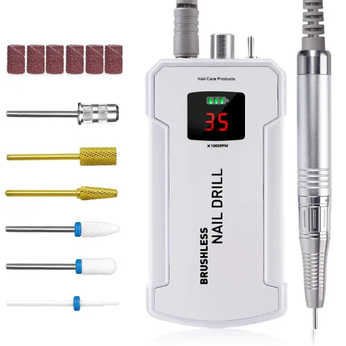 Miniatura 9 de IMENE - Taladro de uñas profesional, 35,000 rpm, portátil, sin escobillas, recargable, con file, perfecto para uñas acrílicas, gel, naturales (negro)