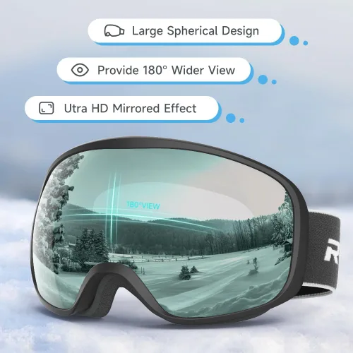 Miniatura 5 de Gafas de esquí de snowboard para hombres, mujeres, adultos, jóvenes, sobre gafas OTG/100% protección UV, antivaho/visión amplia A14-blanco/verde