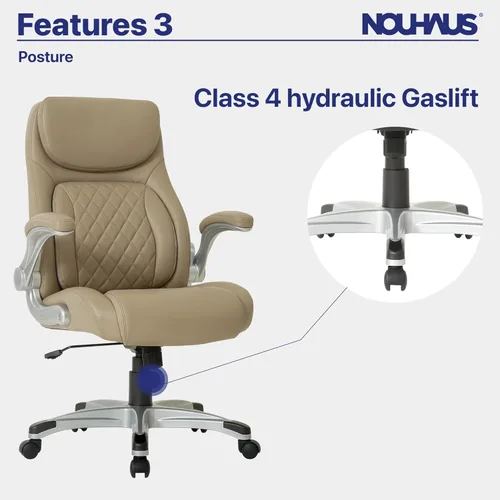 Miniatura 9 de Nouhaus +Posture Silla de Oficina Ergonómica de Cuero PU. Soporte Lumbar Click5 con Reposabrazos FlipAdjust. Silla Ejecutiva Moderna y Silla de Topo