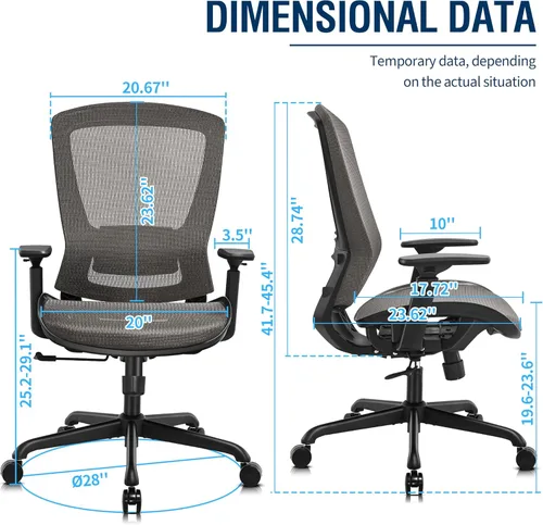 Miniatura 3 de ELABEST T96 - Silla de oficina de malla, silla ergonómica para computadora y escritorio, silla de tarea resistente - Soporte lumbar y apoyabrazos