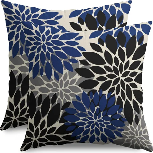Miniatura 10 de Fundas de Almohada Azul Aguamarina 16X16 Pulgadas Juego de 2, Flores de Dalia Primavera Verano Floral Crema Fundas de Almohada Decorativas