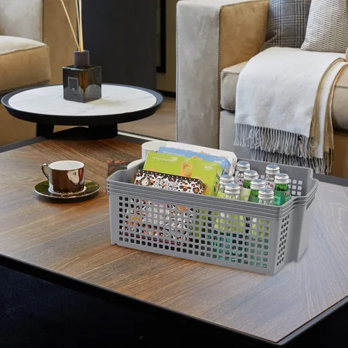 Miniatura 5 de Cestas de almacenamiento apilables de plástico, cestas apilables de bandeja de plástico, paquete de 2 Gris