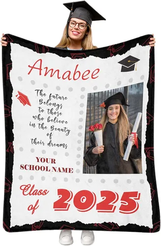 Miniatura 12 de Manta personalizada de graduación 2025, manta personalizada para regalo de graduación con nombre de la universidad, manta de felicitación