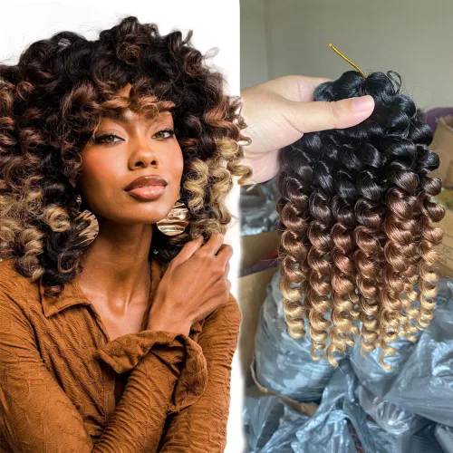 Miniatura 9 de Trenzas de ganchillo 2X Ringlet Jumbo Wand Curl 3 unids/lote 8 pulgadas 20 raíces Jamaicana Rizo en espiral trenzado trenzado sintético senegalés 1b