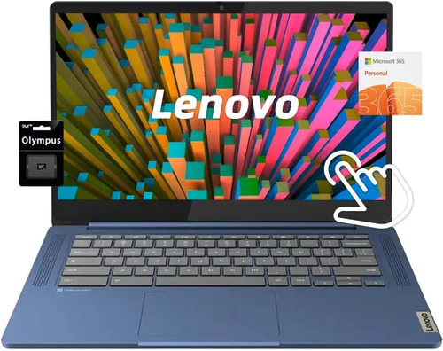 Lenovo Chromebook de 14" con pantalla táctil FHD, procesador MediaTek Kompanio 520 de 8 núcleos, 4GB LPDDR4X, 320GB de almacenamiento (64GB Azul