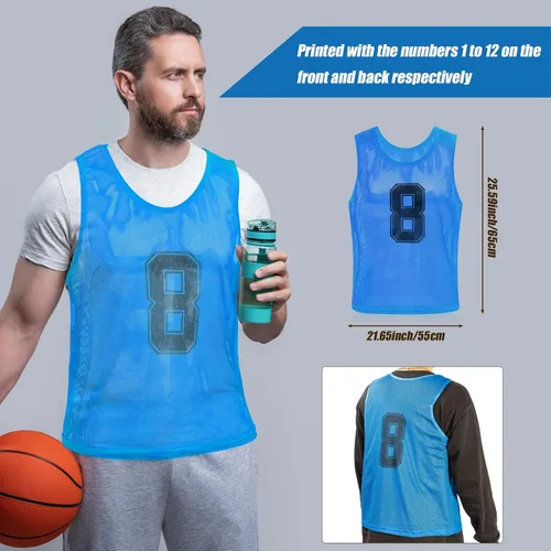 Miniatura 2 de Vabean Paquete de 24 Chalecos de Malla de Nailon para Práctica de Equipo Scrimmage Petos Camisetas Chaleco de Entrenamiento para Deportes de Adultos
