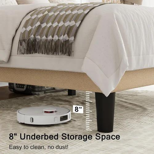 Miniatura 4 de Einhomn Base de cama de plataforma de tamaño matrimonial con cabecera tapizada de tela, 10 pulgadas debajo de la cama, soporte de listones de madera