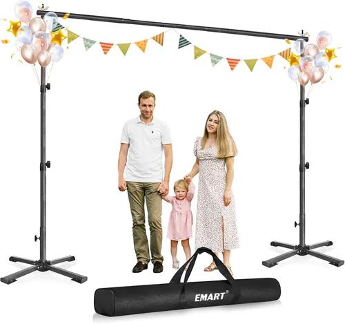 EMART Kit de soporte de telón de fondo portátil con base plana plegable, ajustable de 7 pies de altura y 10 pies de ancho de tubería y telón de