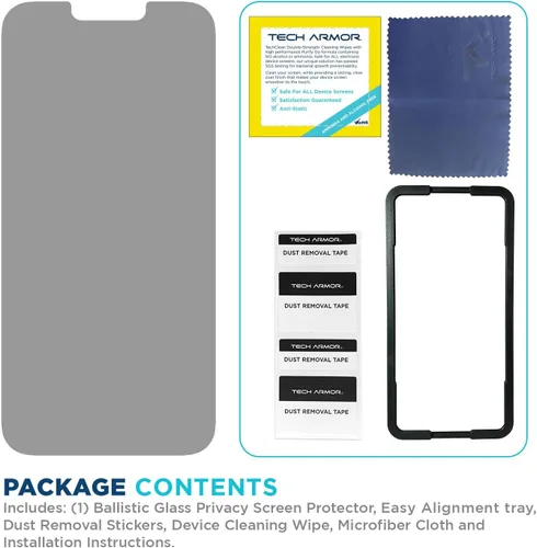 Miniatura 7 de Tech Armor 1 paquete de protector de pantalla de vidrio balístico de privacidad compatible con Apple iPhone 14 (2022), iPhone 13 y iPhone 13 Pro