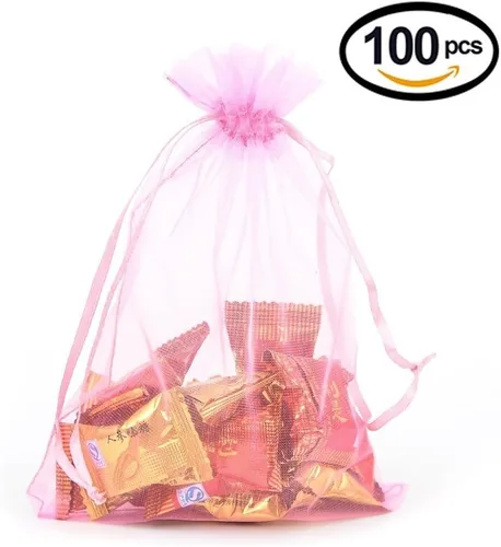 Miniatura 3 de Wudygirl 100 bolsas de organza rosa transparente de 5 x 7 pulgadas con cordón para joyería, bolsas para lápiz labial, baby shower, fiesta, boda