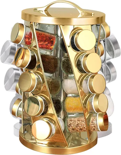 Miniatura 15 de Estante de especias portátil de acero inoxidable con 16 tarros de especias incluidos, organizador giratorio de especias para cocina, estante