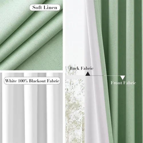 Miniatura 5 de Joywell - 2 cortinas de lino 100% opacas, con jareta/trabillas traseras/cinta para ganchos/anillas con clip, aislamiento térmico y ganchos