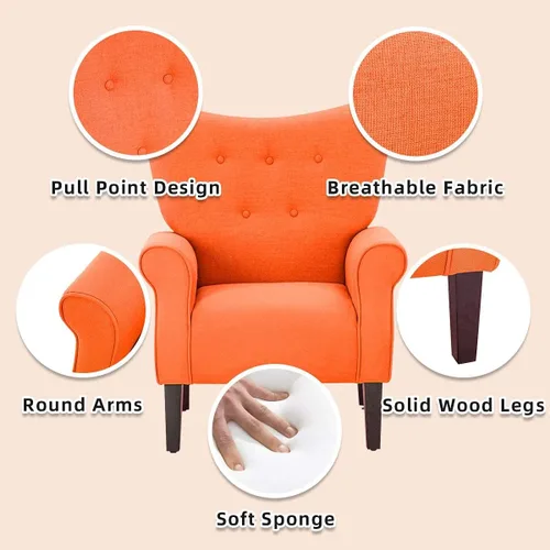 Miniatura 8 de YOLENY - Silla decorativa moderna, con respaldo alto, sillón tapizado con botones de tela, sofá individual con patas de madera para sala de estar