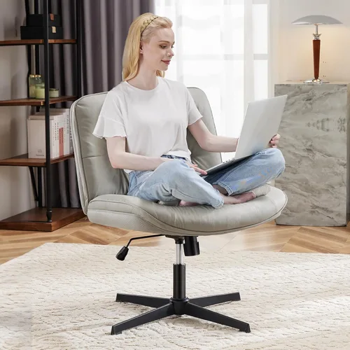 Miniatura 7 de OLIXIS Silla Criss Cross con Ruedas Sin Brazos Ancha de Patas Cruzadas Silla de Escritorio de Oficina de Tocador con Cómoda Piel Sintética PU