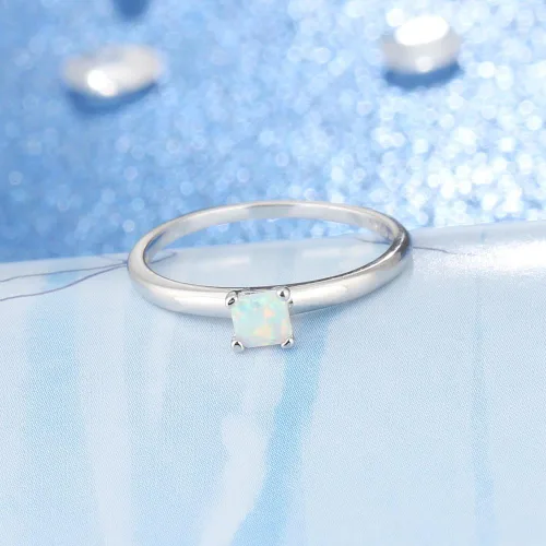 Miniatura 6 de SILBERTALE Anillo de plata de ley 925 con piedra natal pequeña, talla princesa, solitario, anillo de compromiso para mujer, anillo de boda apilable