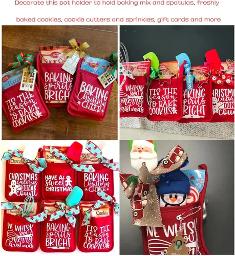 Miniatura 2 de Kit de hornear para ollas de Navidad, soportes para ollas con bolsillos, adornos para guantes de horno, paquete de galletas de cocina para vecinos