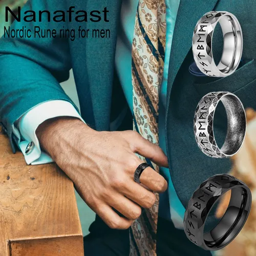 Miniatura 3 de Nanafast Anillos vikingos para hombres, mujeres, platanegrovintage, anillos nórdicos de acero inoxidable para hombres, anillos vikingos runas