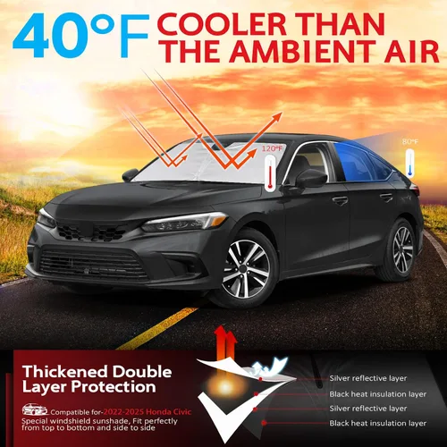 Miniatura 2 de KAYZT Parasol para parabrisas para Honda Civic 2022-2025 11.ª generación, parasol plegable para ventana delantera, accesorios de ajuste personalizado