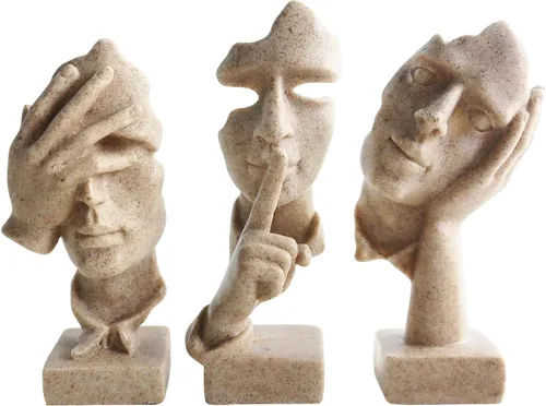 Miniatura 12 de aboxoo 3 piezas Estatua del pensador, Figura de arte abstracto El silencio es oro, Esculturas modernas de resina No oír, No ver, No hablar