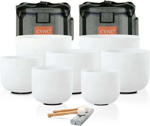 Miniatura 13 de CVNC 432HZ - Juego de 7 cuencos de cristal de cuarzo esmerilado de 6 a 12 pulgadas para curación de sonido y meditación