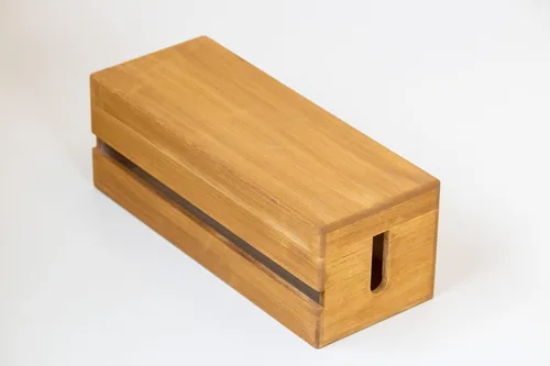 Paulownia - Caja de gestión de cables de madera, organizador de cables hecho a mano para regletas eléctricas, cargadores y enrutadores,