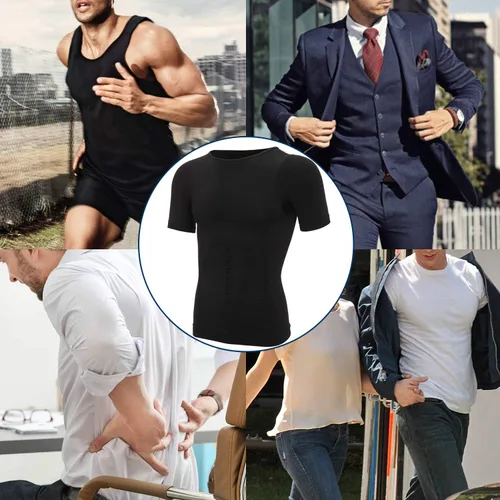 Miniatura 5 de MISS MOLY Camisas de compresión para hombre, camiseta adelgazante, chaleco moldeador para ocultar ginecomastia Moobs capa base camisetas sin mangas