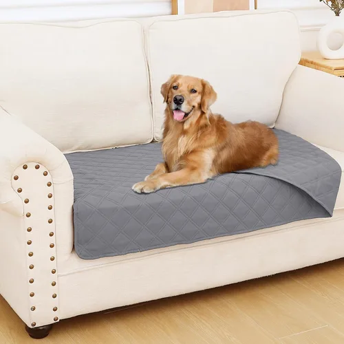 Miniatura 112 de Smiry Funda impermeable para cama de mascota, suave y lavable, para muebles, cama, sofá, reversible, a cuadros (30 x 53 pulgadas, color beige/beige)