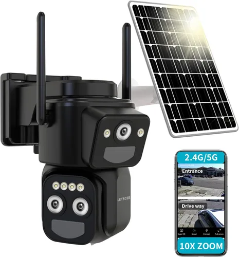 LETSCEE Cámaras de seguridad inalámbricas para exteriores alimentadas por energía solar para seguridad del hogar, cámara exterior de visión de 360°,