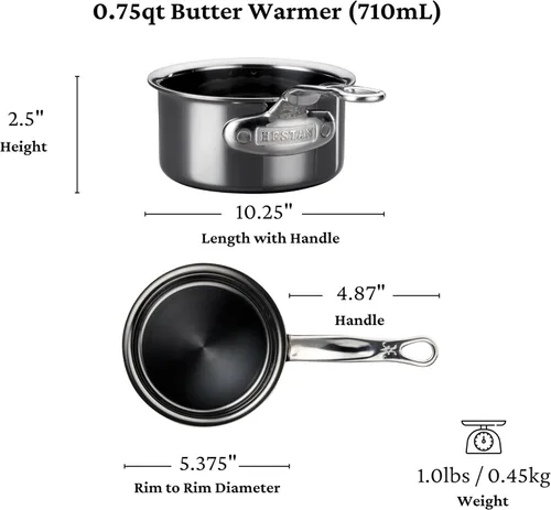 Miniatura 2 de Hestan - Colección NanoBond - Calentador de mantequilla de titanio de acero inoxidable, compatible con placa de inducción, 0.75 cuartos de galón