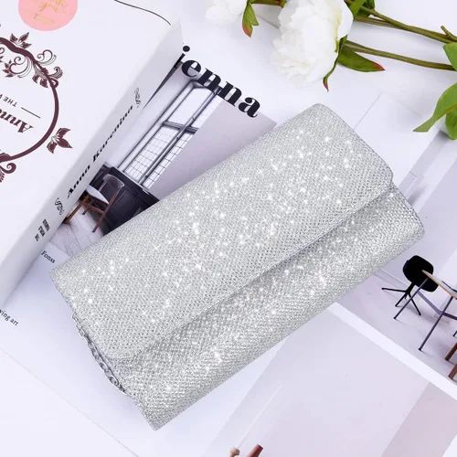 Miniatura 3 de OSDUE Bolsa de noche para mujer, bolsa de noche con purpurina brillante sobre con cadena desmontable para graduación, boda, fiesta, banquete y cita
