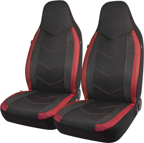 Miniatura 7 de Pic auto - Fundas para asientos delanteros de auto con respaldo alto, diseño deportivo de malla de fibra de carbono, ajuste universal, compatible