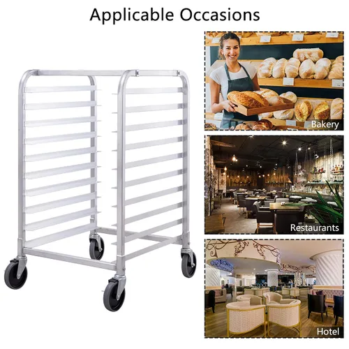 Miniatura 6 de Giantex Estante de aluminio para panadería de 10 niveles, bandeja para bollos de cocina comercial, carrito móvil para panaderos con estantes
