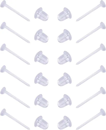 Aretes transparentes para deporte/trabajo, aretes de plástico de 3 mm para orejas sensibles, aretes de tuerca transparentes invisibles de 100 pares