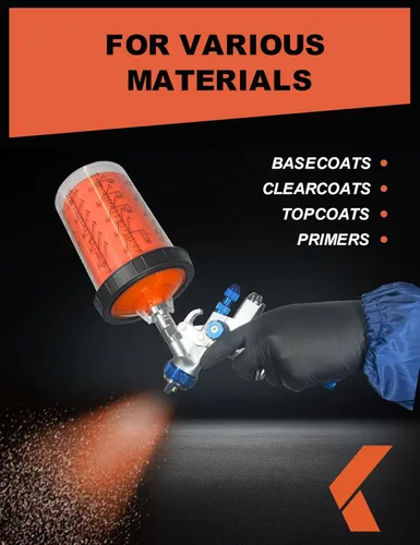 Miniatura 6 de KREFINISH Rociador de pintura desechable para mezclar vasos y sistema de tapa para pistola de pulverización HVLP, kit de pistola de pintura de coche
