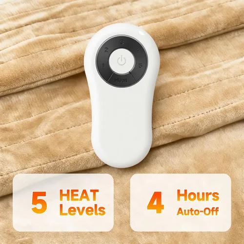 Miniatura 4 de Manta térmica eléctrica de 50 x 60 pulgadas, manta eléctrica de calentamiento rápido con 5 niveles de calor y 4 horas de protección contra