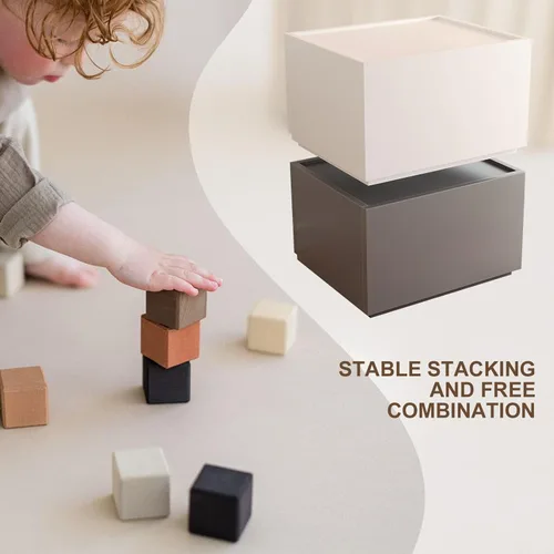 Miniatura 7 de Svimi Cajones de almacenamiento apilables, organizador de almacenamiento de cajones de madera, mesa auxiliar con cajones de madera, gabinete de Negro
