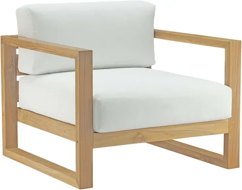 Miniatura 4 de Modway Upland - Juego de sofá modular de 3 piezas de madera de teca para patio al aire libre con cojines en blanco natural