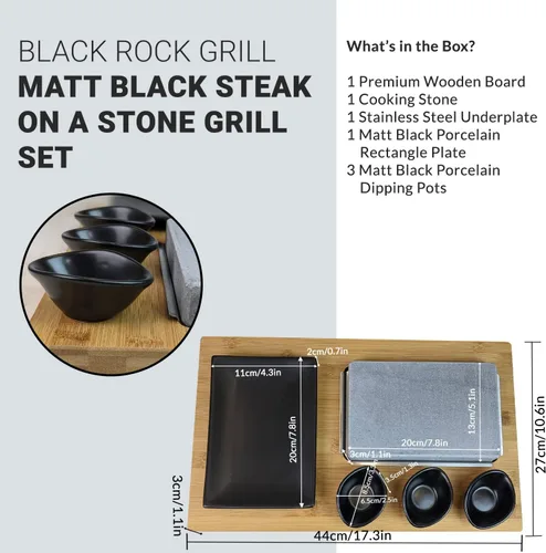 Miniatura 5 de Black Rock Grill Bistec, parrilla de piedra caliente - Roca caliente chisporroteante, parrilla de interior, piedra de cocción con moldes negros mate