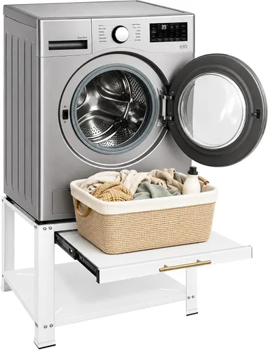 Royxen Pedestales para lavadora y secadora con cajón, pedestal de metal resistente de 29" para lavandería, soporte universal para lavadora con Blanco