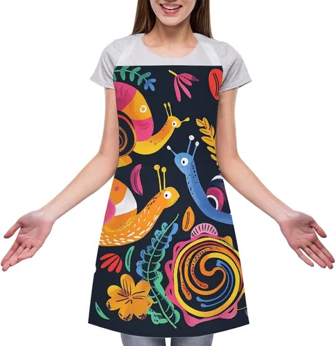 Miniatura 3 de MUSM Apron for Adults - 27.6 X 31.5 Inch, Heavy-Duty Polyester Aprons with Two Large Pockets, Waterproof Snail And Flower Kitchen Apron for Cooking