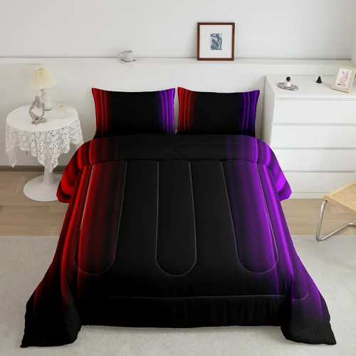 Miniatura 17 de Feelyou Juego de edredón geométrico degradado para adolescentes, tamaño individual, para niños y mujeres, azul, rojo y negro, juego de ropa de cama