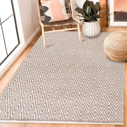 Miniatura 13 de Chardin home Alfombra de pasillo 100% algodón con diamantes de 2 x 5 pulgadas, totalmente reversible, lavable a máquina, beige grisáceo y blanco