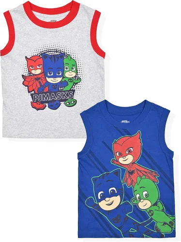 Disney PJ Masks Catboy, Owlette y Gekko - Paquete de 2 camisetas sin mangas para niños pequeños y niños, color azulgris