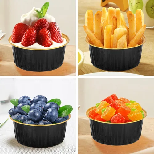 Miniatura 3 de Paquete de 200 recipientes de aluminio para cupcakes, tazas de postre de 5 onzas con tapas, mini moldes para pasteles con tapas para regalo, 100