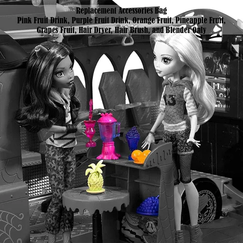 Miniatura 4 de Piezas de repuesto para Monster High Deluxe Bus Playset - FCV63 ~ Bolsa de accesorios de repuesto ~ Bebidas de frutas, secador de pelo, licuadora